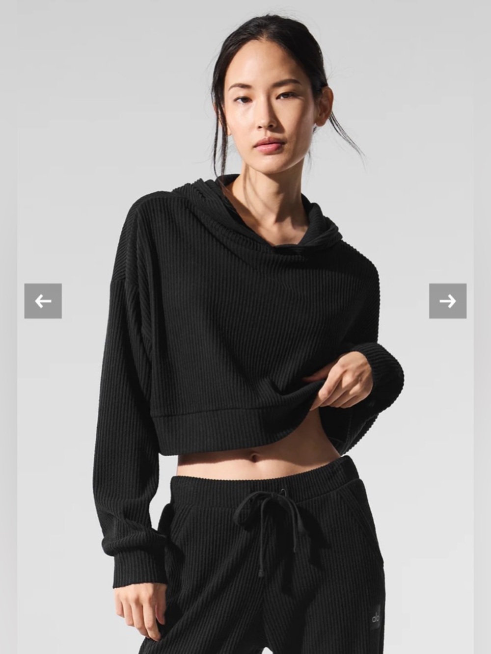 Alo Yoga Women's Muse Cropped Black Hoodie Ribbed. Large